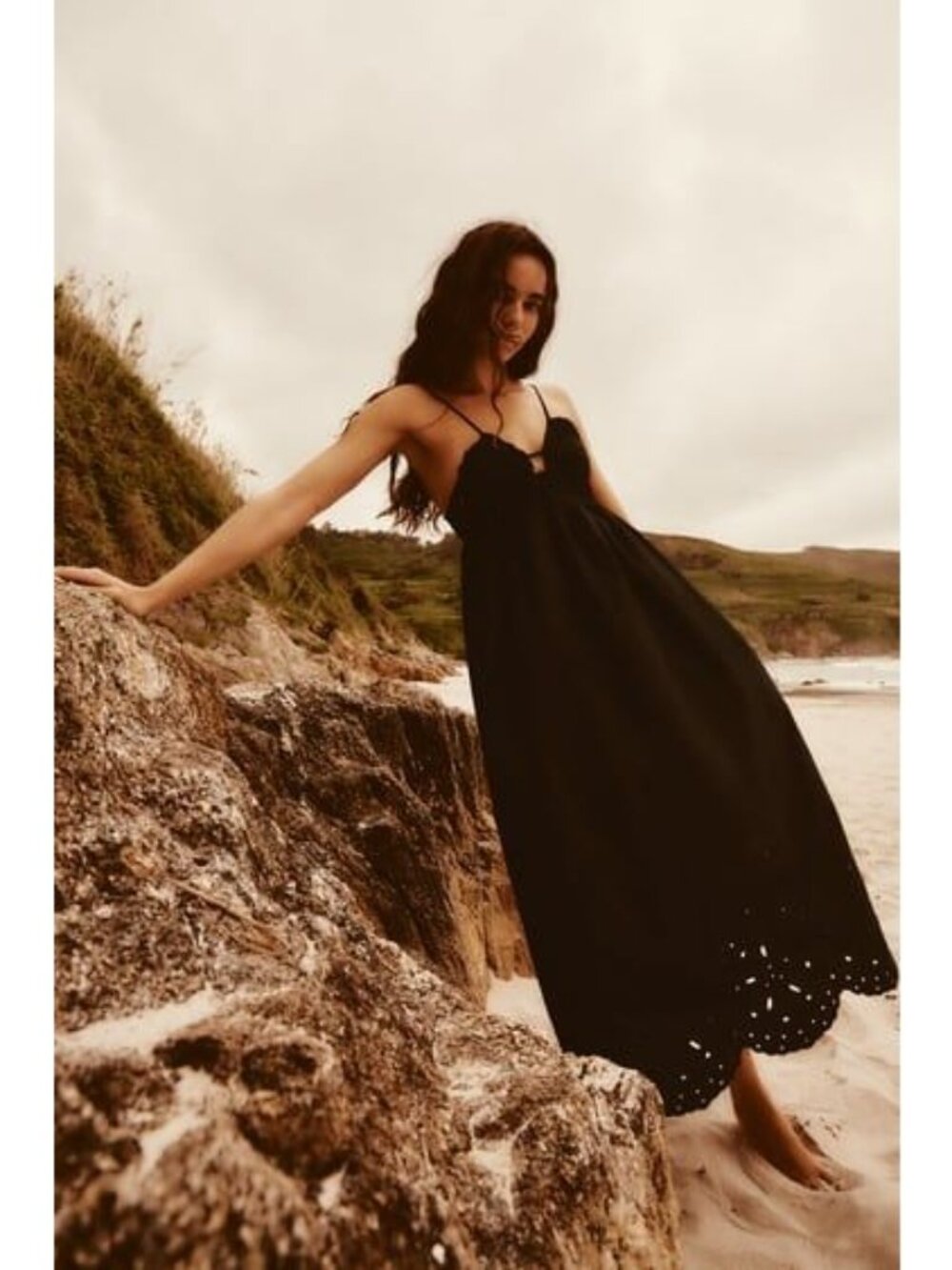 Zara Black Eyelet Trim Poplin Maxi Dress - Picture 2 of 8